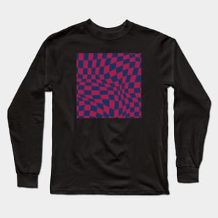 Barca Distorted Checkered Pattern Long Sleeve T-Shirt